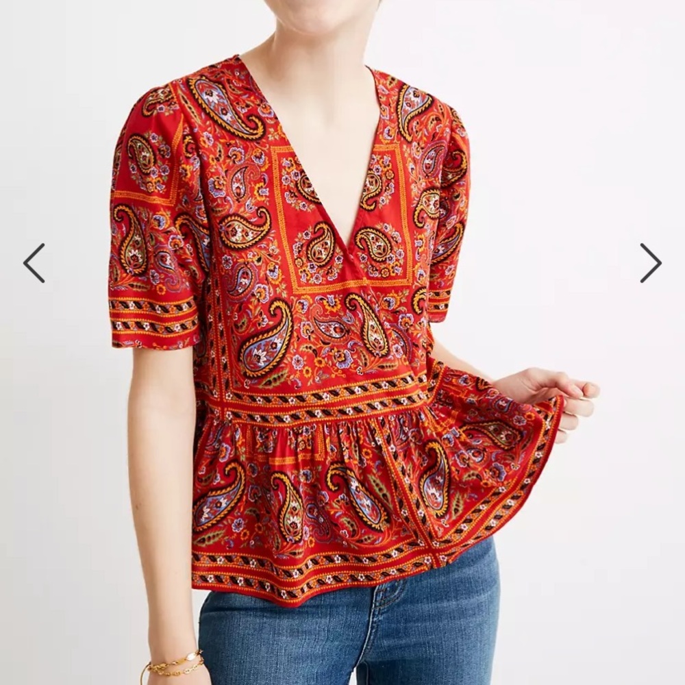 Madewell Crossover Peplum Top in Bandana Paisley